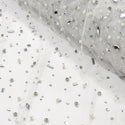 Mesh Fabric with Mixed Beads and Rhinestones, White (Silver) - 60" Wide