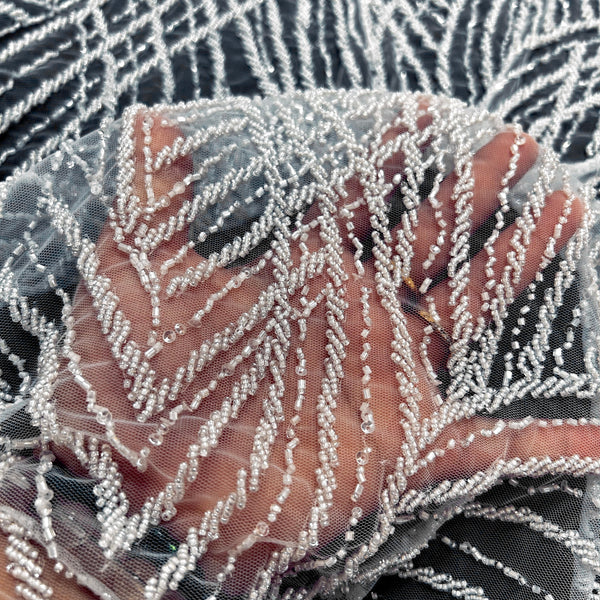 Embroidered Lace Fabric With Beads - 45" Wide