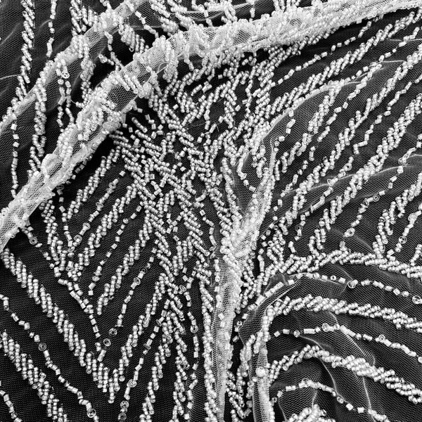 Embroidered Lace Fabric With Beads - 45" Wide