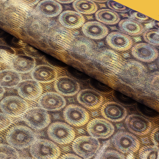 Holographic Circles, Gold & Navy, Lycra Fabric - 60" Wide