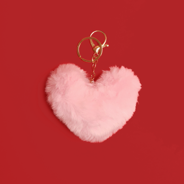 Light Pink Heart Pom-Pom Keychain; 1 Piece