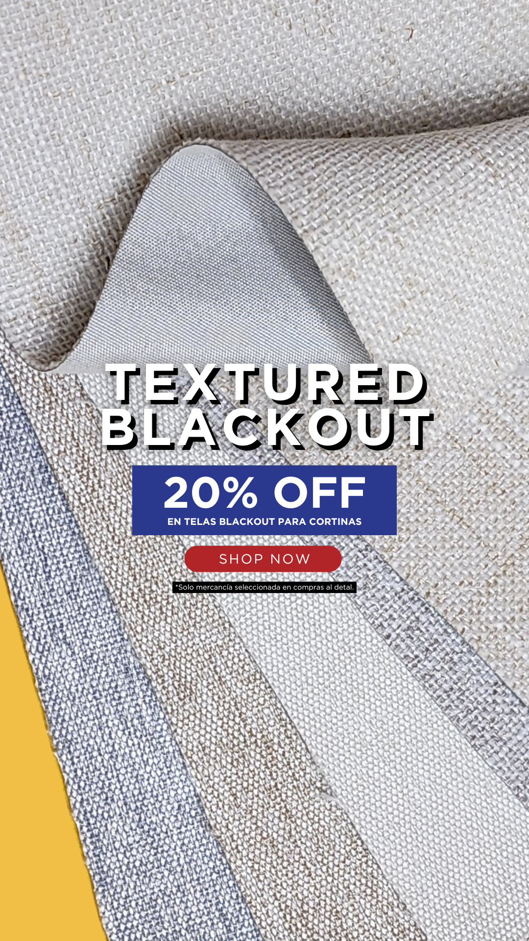 Telas textured blackout banner 20 off octubre 2025   mobile