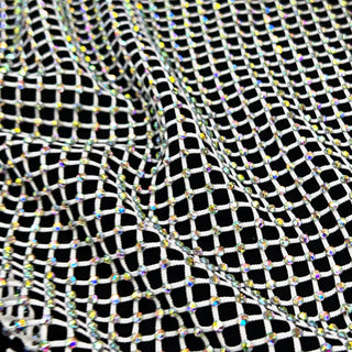 Rhinestone Net Fabric with AB Crystals, White - 60" Wide