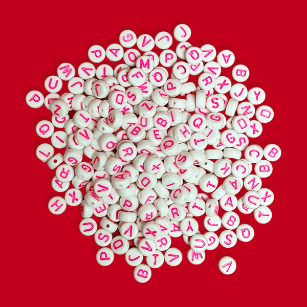 Neon Pink Alphabet Beads; 28 grams