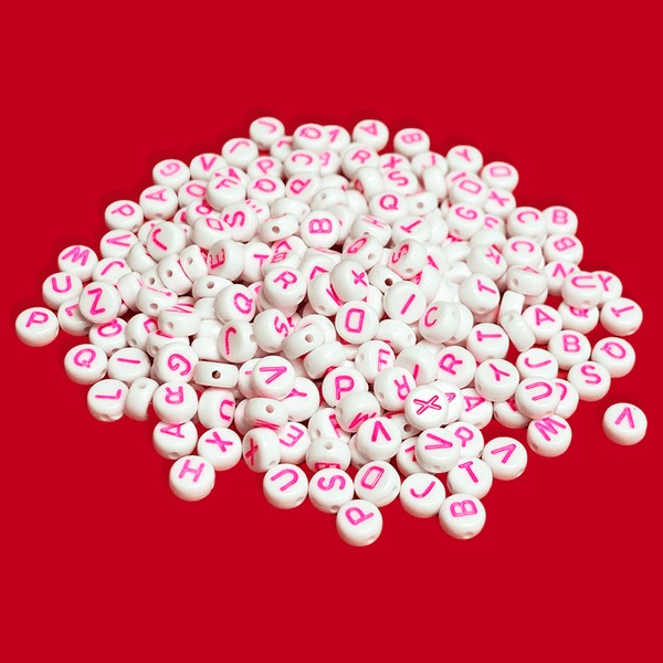 Neon Pink Alphabet Beads; 28 grams