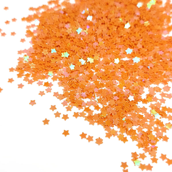 Orange, Star Shaped Glitter; 12 grams