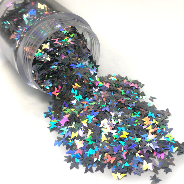 Butterfly Shaped Glitter, Silver AB; 8 grams