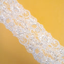 French Alençon Lace with Mixed Round Pearls and Sequins - Aprox. 5.5" Wide