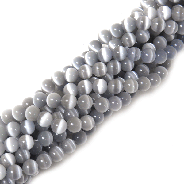 Cat Eye Bead, Gray- 1 strand