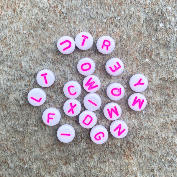 Neon Pink Alphabet Beads; 28 grams