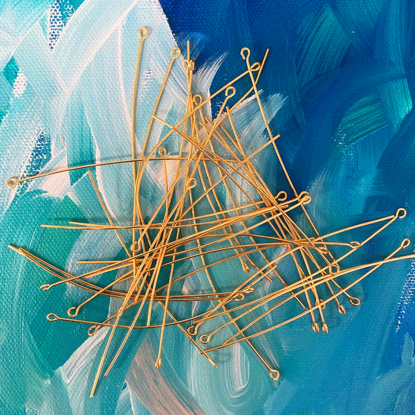 Gold Plated Eye Pin 3 x 68mm, Copper - Approx.  40 pieces