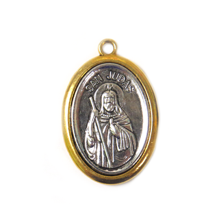 Saint Jude Pendant, Two Toned Religious Medal, 39x24mm - 1 piece