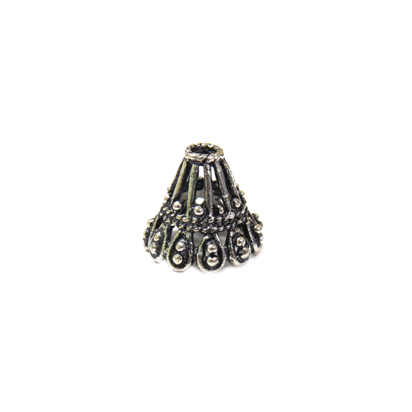 Large Fancy Cone Shaped End Cap, Sterling Silver, 10x11mm - 1 piece