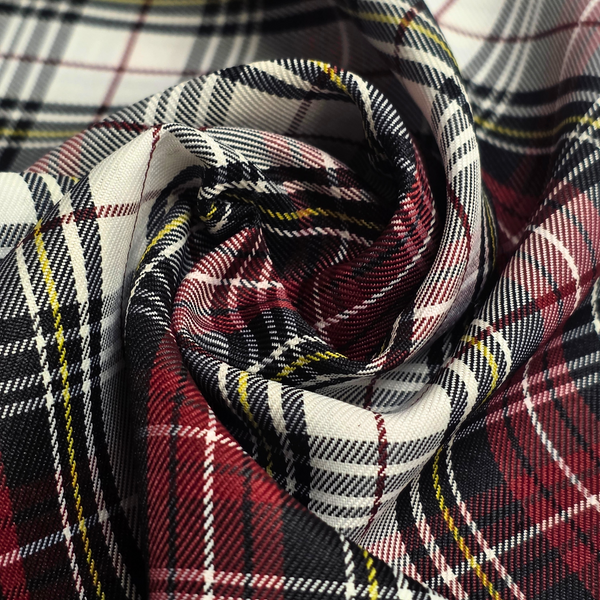Tela Cuadros Escolares - Negro Rojo Blanco Amarillo, 60" Wide