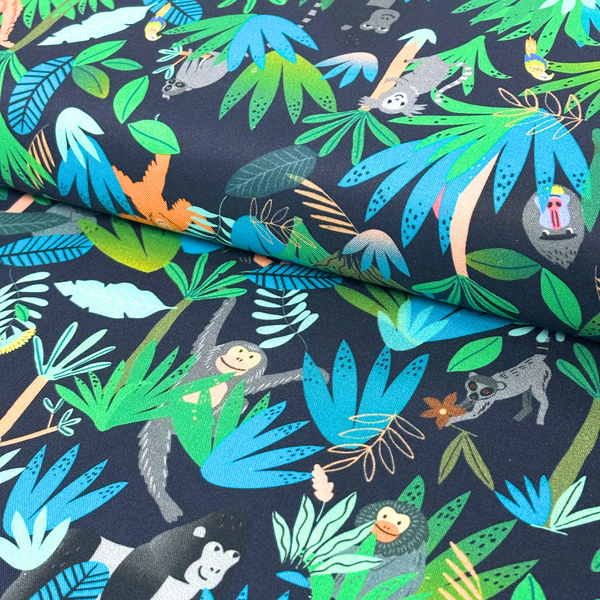 Tela Estampada de 100% Algodón 44" Animales, Treetop Jungle / Bermuda - 1 yarda