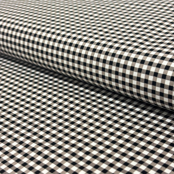 Tela Estampada de 100% Algodón 44" Gingham, Negro / Marrón - 1 yarda