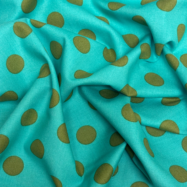 Tela Estampada de 100% Algodón 44" Polka Dots Grandes, Agave - 1 yarda