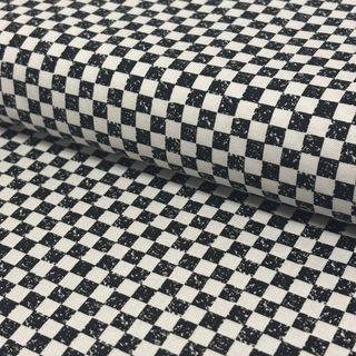 Tela Estampada de 100% Algodón 44/45" Checkers, Blanco / Negro - 1 yarda