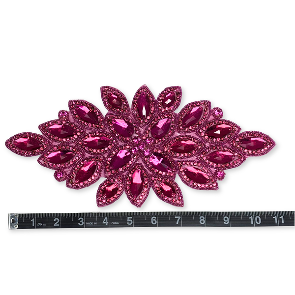 Rhinestone Applique, 11.5" x 5.5", Rosa – 1 pieza