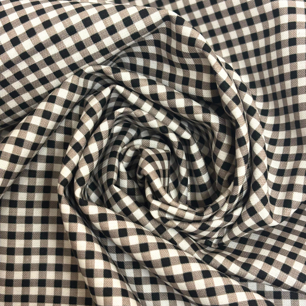 Tela Estampada de 100% Algodón 44" Gingham, Negro / Marrón - 1 yarda