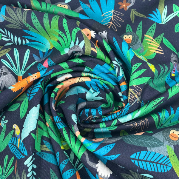 Tela Estampada de 100% Algodón 44" Animales, Treetop Jungle / Bermuda - 1 yarda