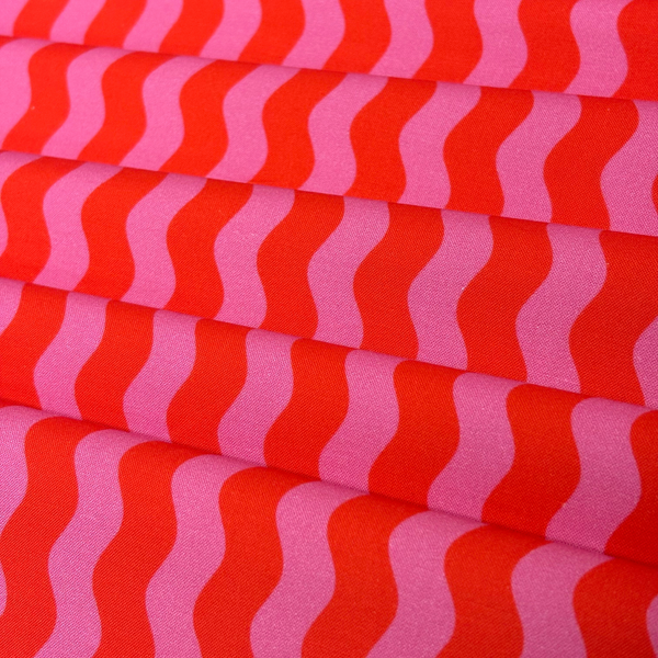 Tela Estampada de 100% Algodón 44" A Ruby + Bee Color Story, Rojo / Rosa - 1 yarda