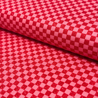 Tela Estampada de 100% Algodón 44/45" Checkers, Rojo / Rosa - 1 yarda