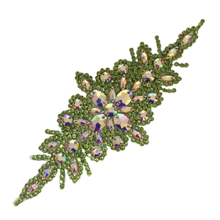 Rhinestone Applique, 9.5" x 3.5", Verde Claro – 1 pieza