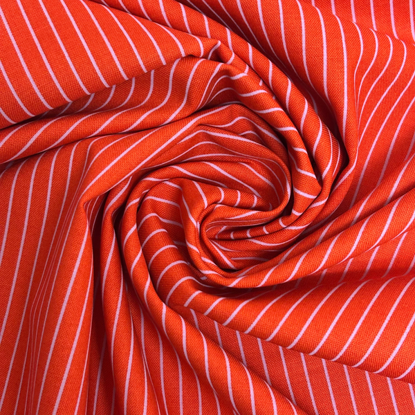Tela Estampada de 100% Algodón 44" Rayas Finas, Rojo - 1 yarda