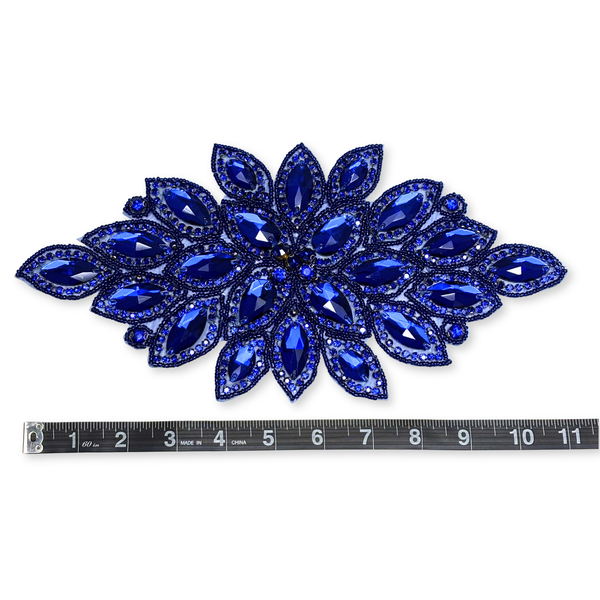 Rhinestone Applique, 11.5" x 5.5", Azul Royal – 1 pieza