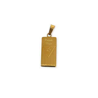 Dije de Bandera de Puerto Rico Rectangular Dorada en Stainless Steel, 23mm - 1 pieza