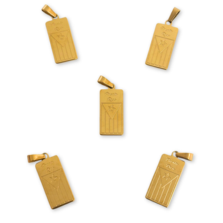 Dije de Bandera de Puerto Rico Rectangular Dorada en Stainless Steel, 23mm - 1 pieza