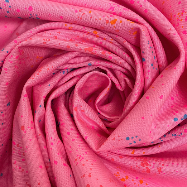 Tela Estampada de 100% Algodón 44" Speckled, Rosa Neón- 1 yarda