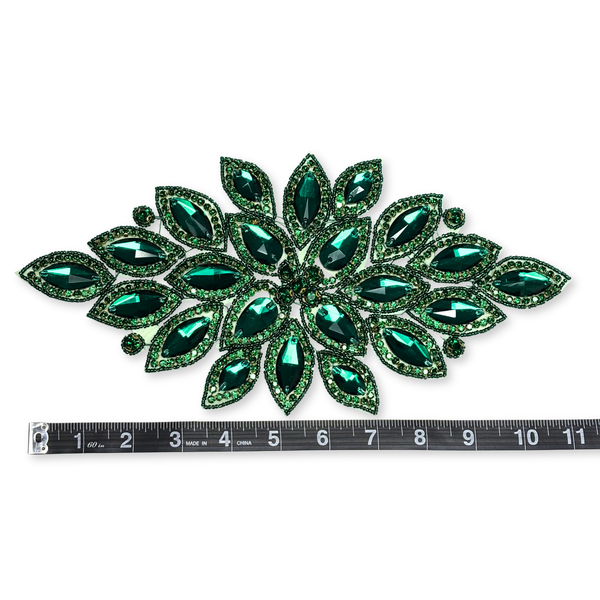 Rhinestone Applique, 11.5" x 5.5", Esmeralda – 1 pieza