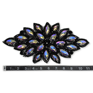 Rhinestone Applique, 11.5" x 5.5", Negro – 1 pieza