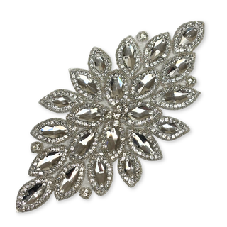 Rhinestone Applique, 11.5" x 5.5", Plateado – 1 pieza