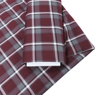 School Plaid Fabric - Grey White Burgundy, 60" Wide
