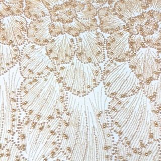 Tela Tulle de Encaje Bordada 60", Ivory / Perlas - 1 yarda