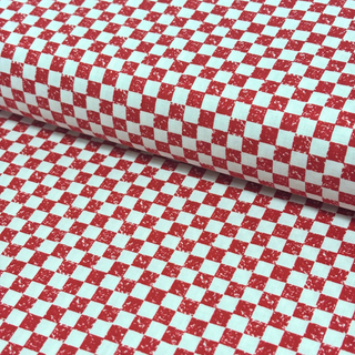 Tela Estampada de 100% Algodón 44/45" Checkers, Rojo - 1 yarda
