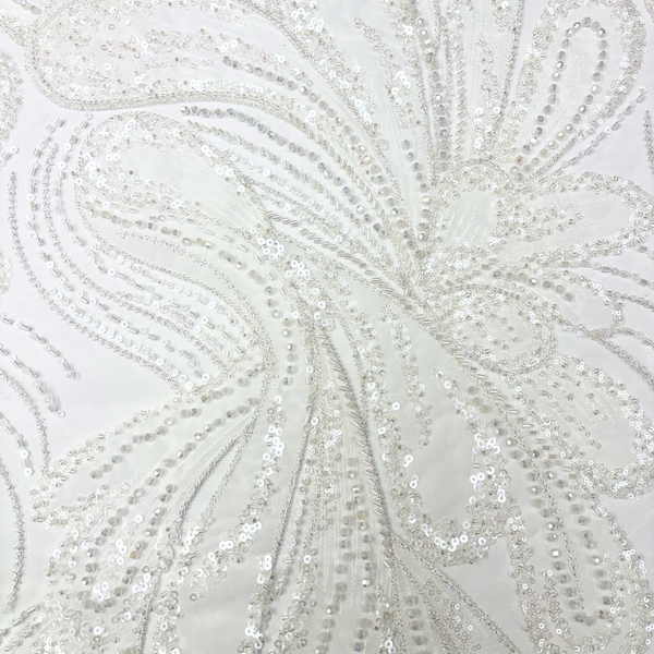 Tela Tulle de Encaje Bordada 60", Blanco - 1 yarda