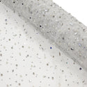 Mesh Fabric with Mixed Beads and Rhinestones, White (Silver) - 60" Wide