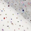 Tela Tulle 60", Transparente con Pedrería Mixta y Cristales, Multicolor - 1 pieza