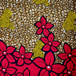 Red Flowers - African Print Double Sided- 100% Cotton Print Fabric, 44/45" Wide