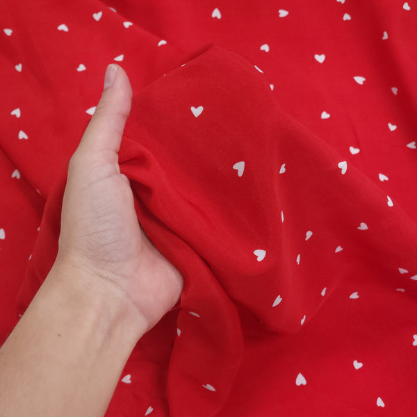 Tiny Hearts, Red - Crepe Print Fabric - Aprox. 58" wide; 1 Yard