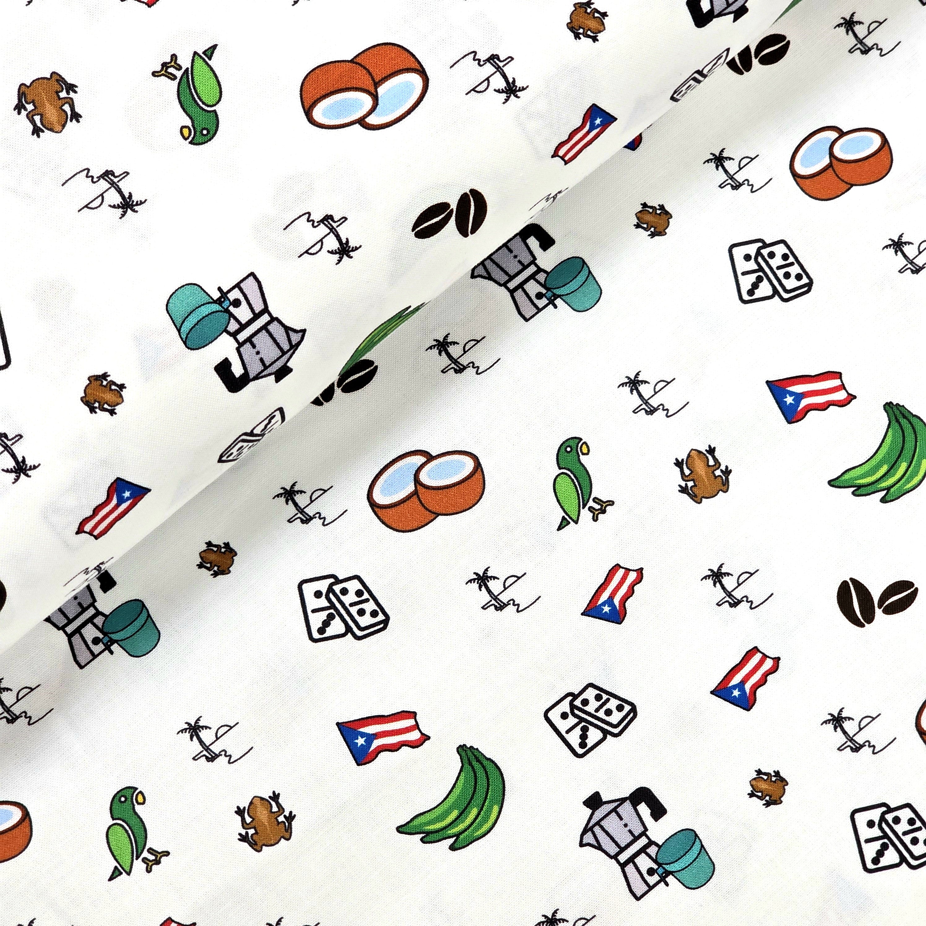 100% Cotton Print Fabric, 44/45" Wide - Puerto Rico, White