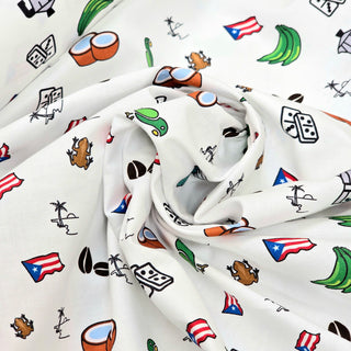 100% Cotton Print Fabric, 44/45" Wide - Puerto Rico, White