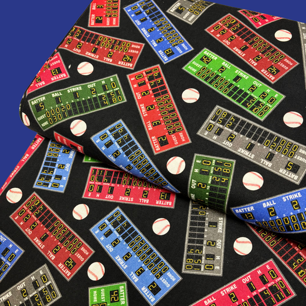 100% Cotton Print Fabric, 44/45" Wide, Game Scoreboard, Black