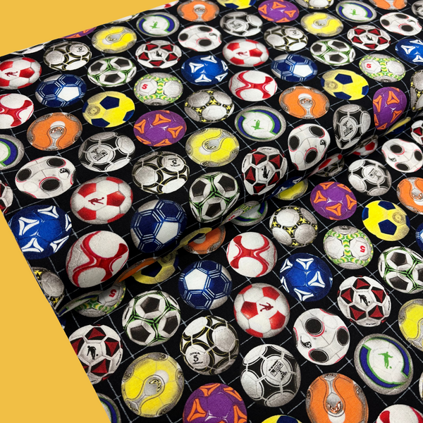 100% Cotton Print Fabric, 44/45" Wide, Sports Balls, Black