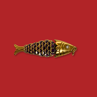 Dije de Pez Dorado / Violeta  Stainless Steel con Baño en Oro 18kt, 50mm - 1 pieza
