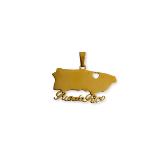 Dije de Mapa de Puerto Rico (Nombre / Corazón) en Stainless Steel, 30mm - 1 pieza